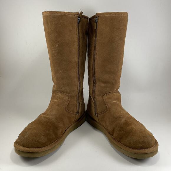 UGG 5235 Sunset Tall Tan Leather Shearling Lined Boots Womens Size 8 Chestnut - Picture 2 of 11